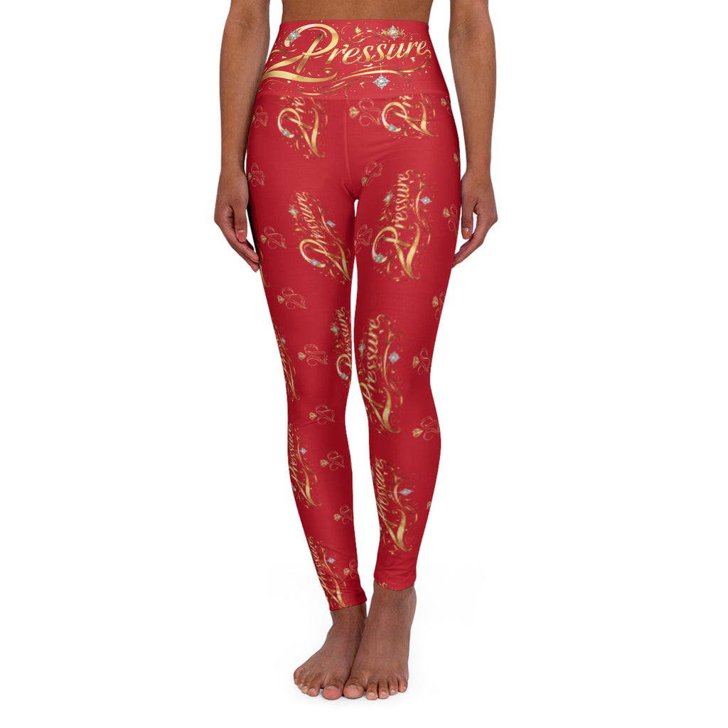 Yoga Leggings — Red 'Pressure' All-Over Print High-Waist Activewear