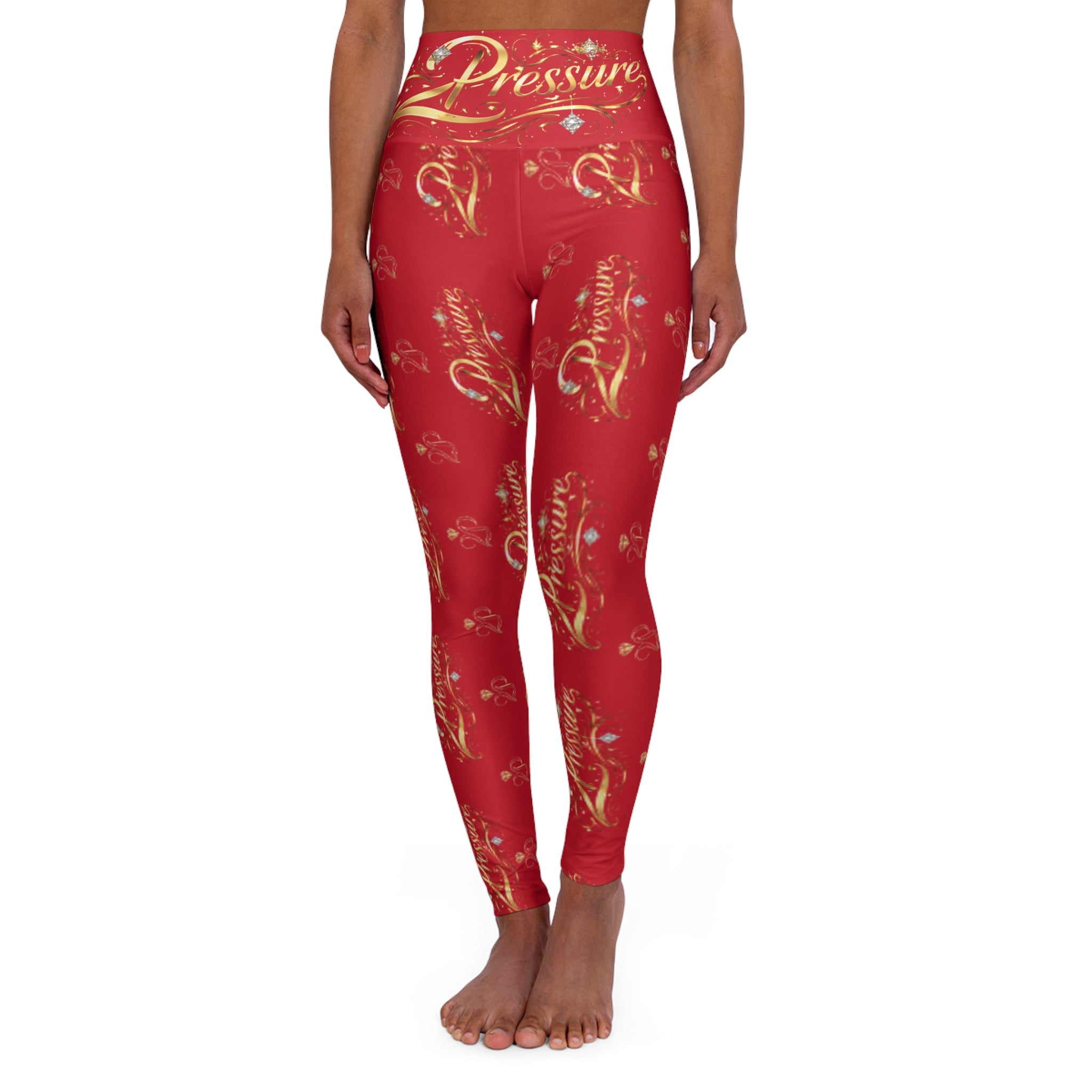 Yoga Leggings — Red 'Pressure' All-Over Print High-Waist Activewear