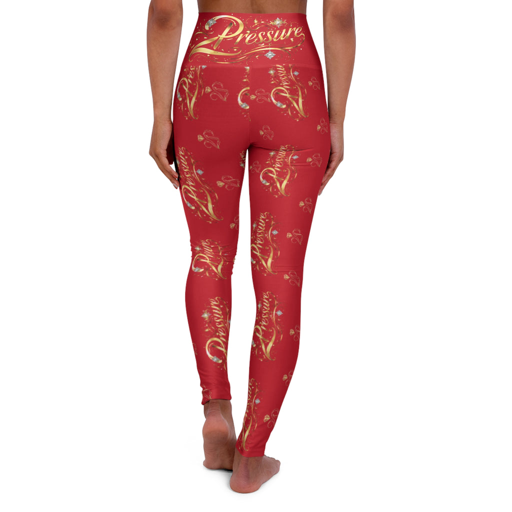 Yoga Leggings — Red 'Pressure' All-Over Print High-Waist Activewear