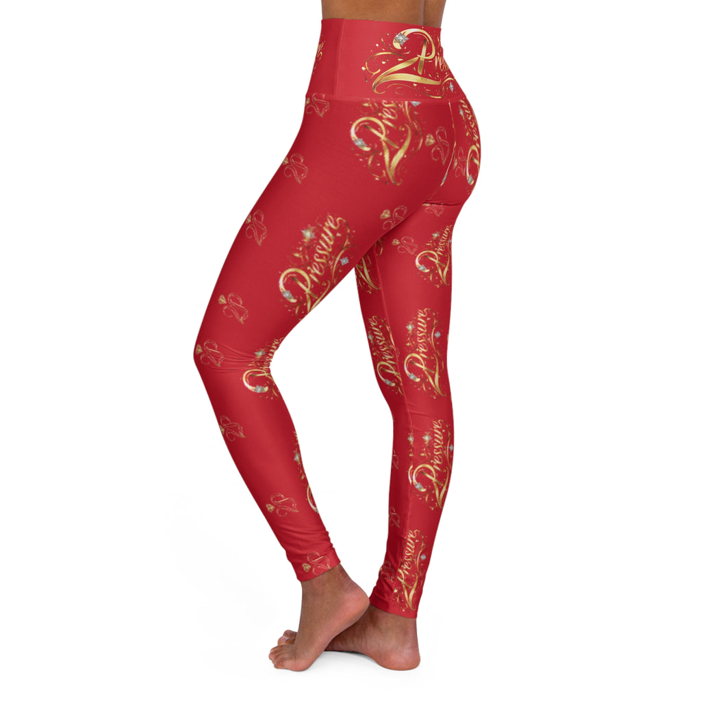 Yoga Leggings — Red 'Pressure' All-Over Print High-Waist Activewear