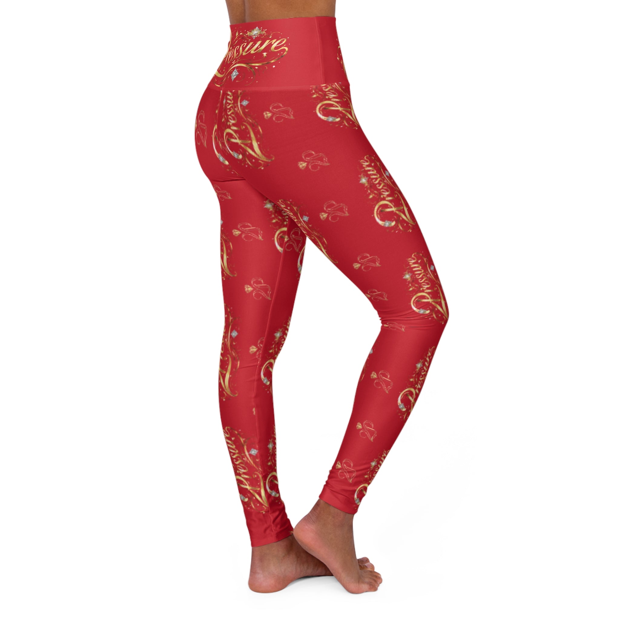 Yoga Leggings — Red 'Pressure' All-Over Print High-Waist Activewear